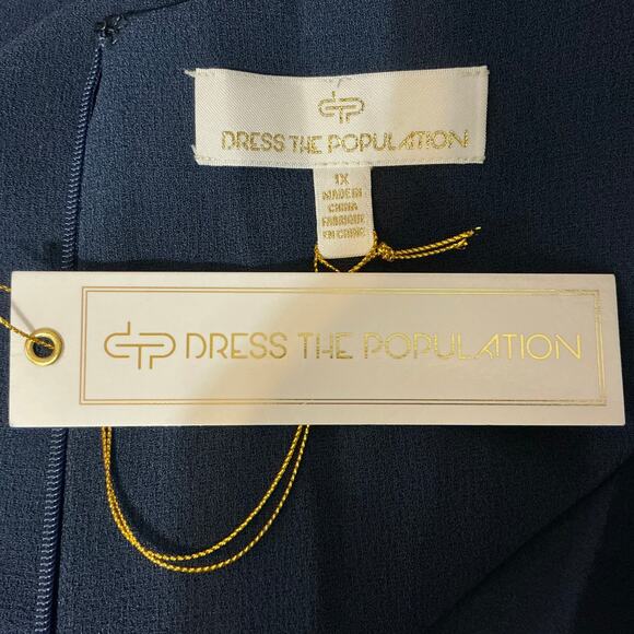 Dress the Population Women's Cocktail Dress Size 1X Navy Blue Sheath Wrap Mini - Picture 11 of 13